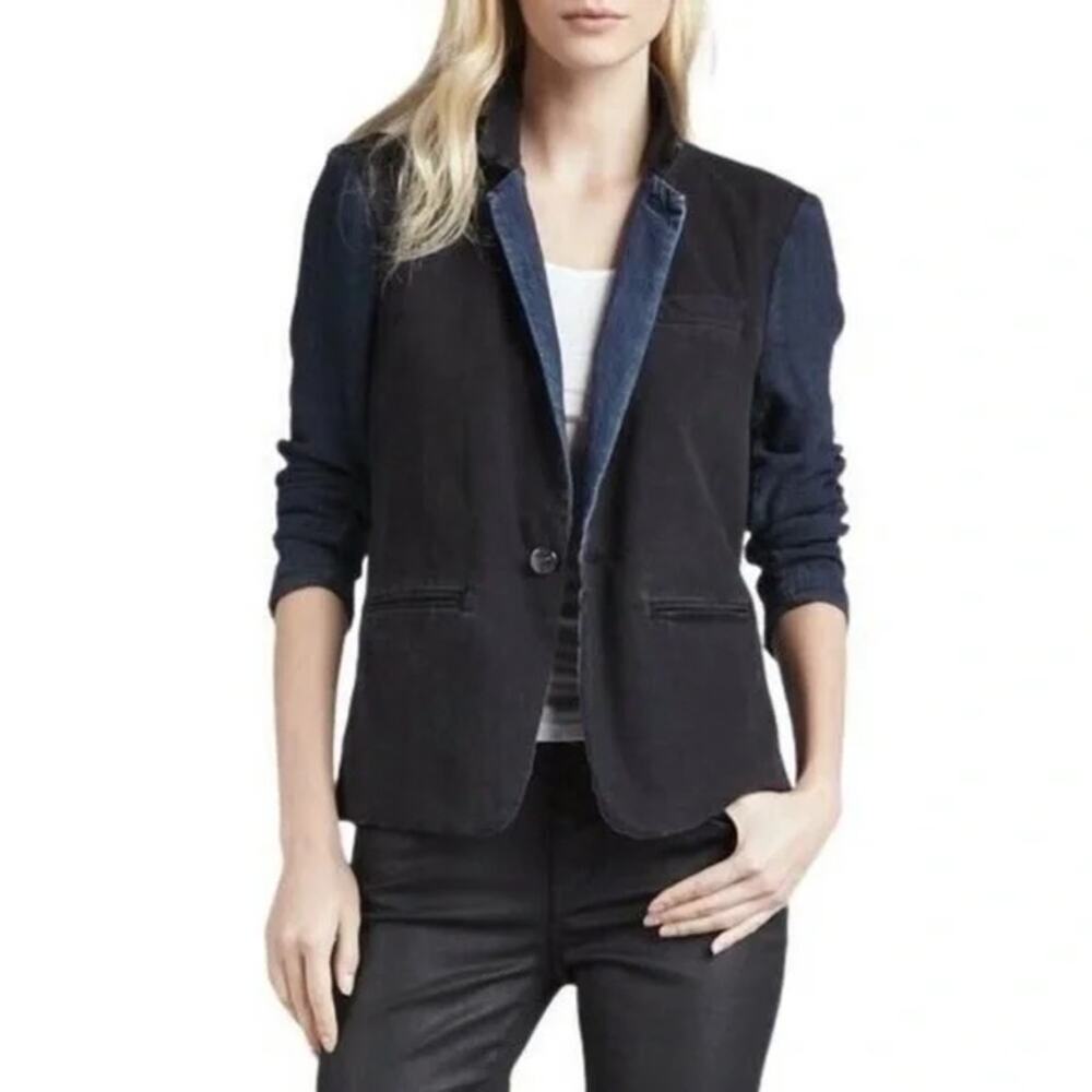 Current/Elliot the Co-ed Blazer Black & Blue Denim Blazer Size Small EUC